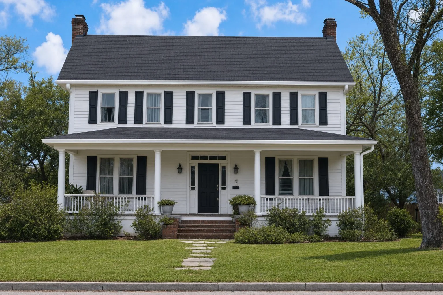 The same Columbia home after decking repair and a complete shingle roof replacement following an approved claim